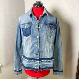 INC International Concepts Denim Raw Hem Button Front Jacket Size L